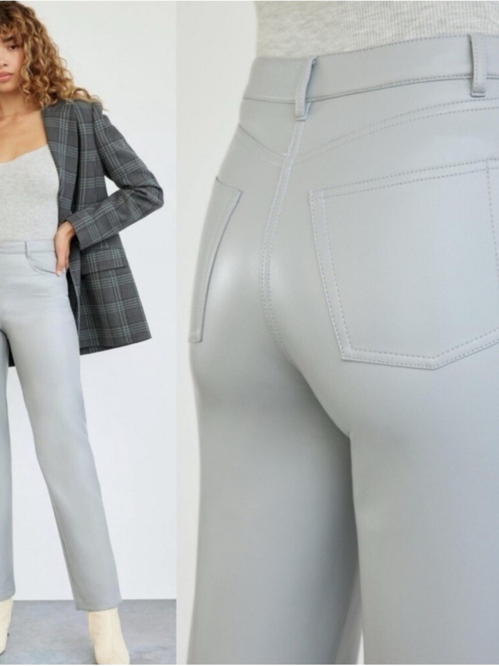 Wilfred Light Gray/Blueish Faux Leather Straight-Leg Pants Women’s Size Small